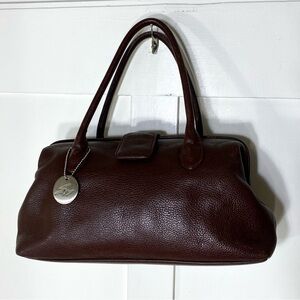 Stone Mountain Brown Pebble Leather Hinge Shoulder Purse Bag Doctor Style